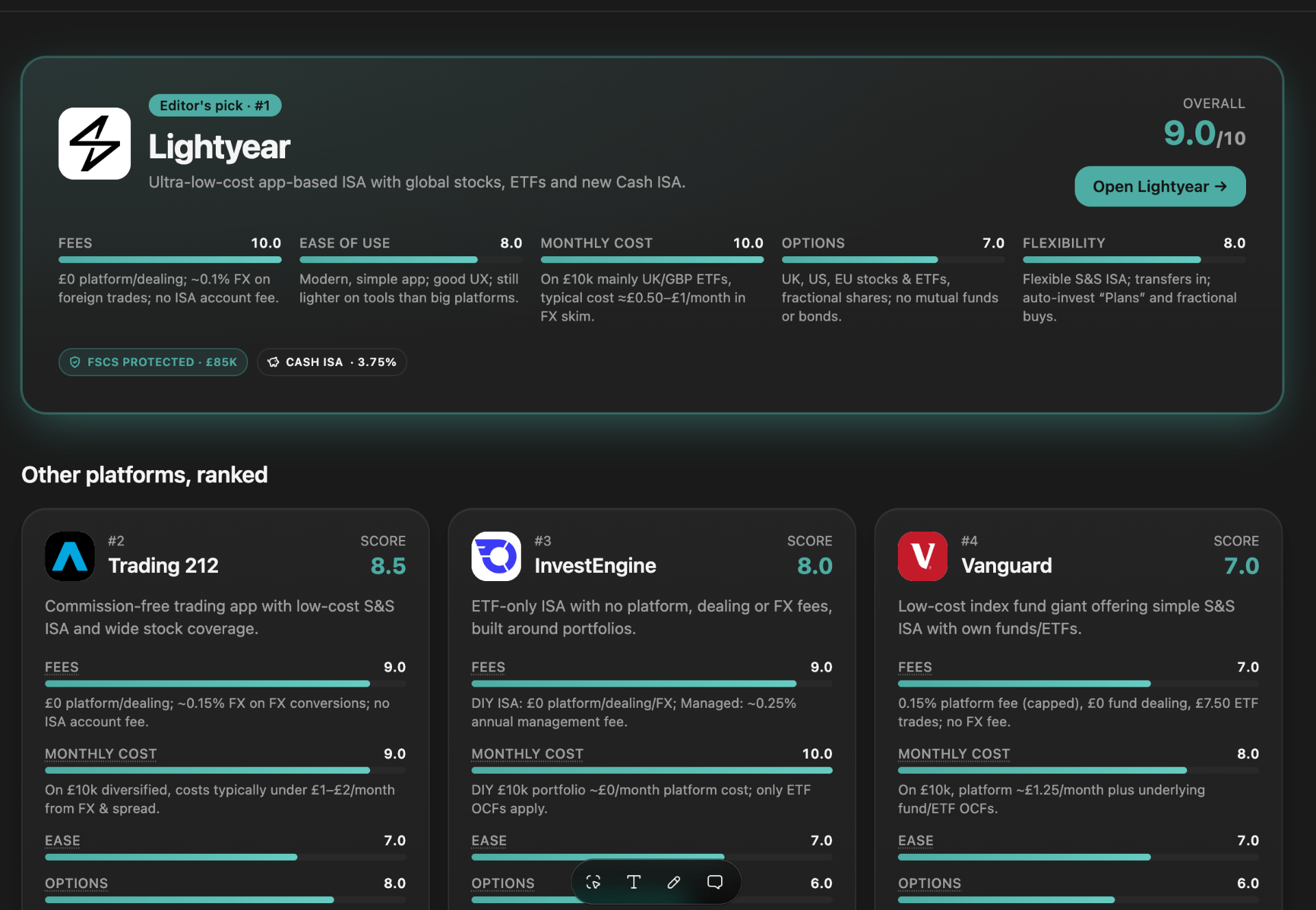 ISA Comparison Tool